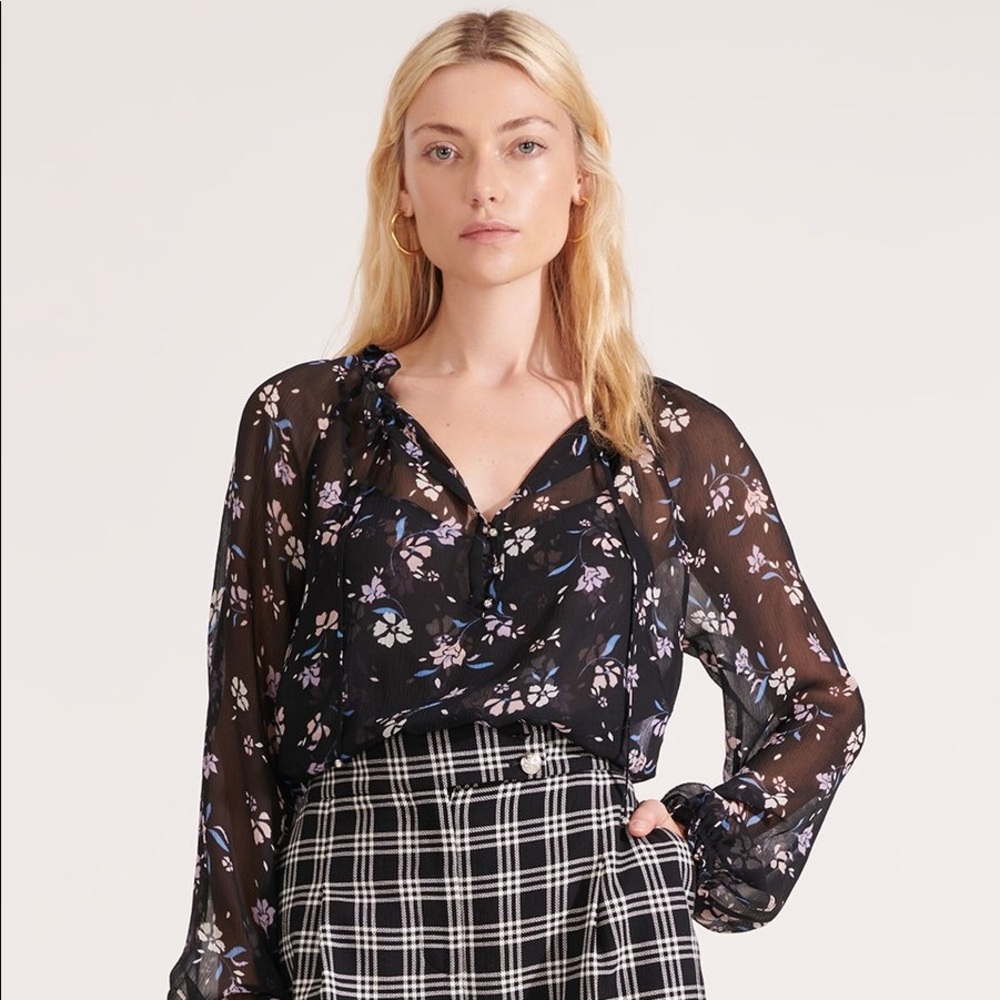 NWT Veronica Beard Antonette Floral Silk Chiffon Blouse Size 2